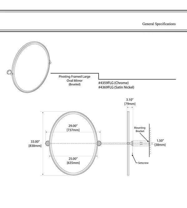 Gatco 4369FLG Charlotte Framed Large Oval Mirror, Satin Nickel
