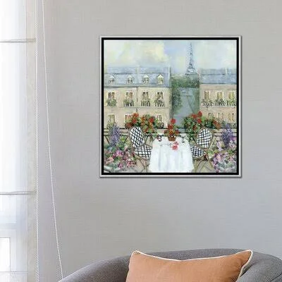 Paris Veranda by Sally Swatland - Painting Print iCanvas Format: Silver Framed Canvas - Matte Color: No Matte, Size: 26x22 H x 26