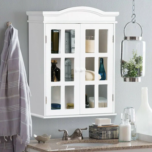 Wall-Mount Bathroom Storage Cabinet Medicine Organizer Double Doors - White