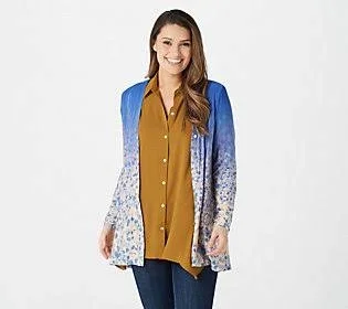 Logo by Lori Goldstein Printed Ombre Knit Button Cardigan - Size Small, Electric Blue