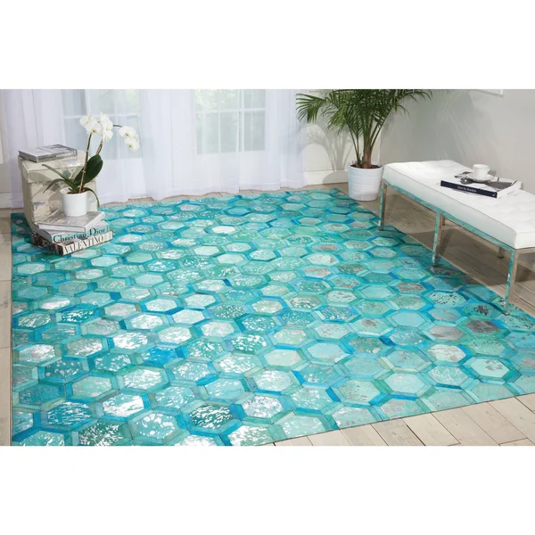 Nourison Michael Amini City Chic MA100 5&3x22 x 7&5x22 Turquoise Area Rug