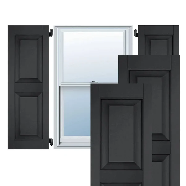 Ekena Millwork RWR12X033BLP Exterior Real Wood Pine Raised Panel Shutters (Per Pair) - Black, 12x22W x 33x22H