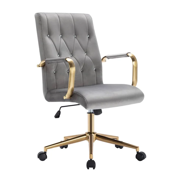 Duhome Office Chair with Arm and Rhinestone Deco Adjustable Swivel Grey 1 Pcs
