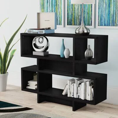Ebern Designs Devault Geometric Bookcase, Brown