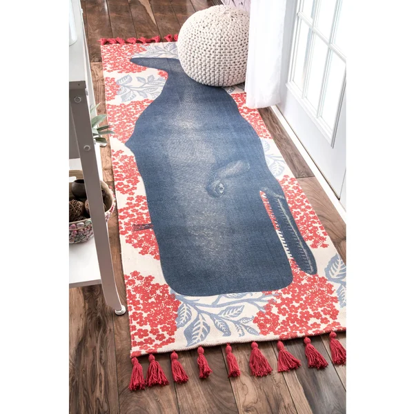 nuLOOM Handmade by Thomas Paul Cotton Printed Whale Area Rug - 2& 6x22 x 6& Runner - Multi