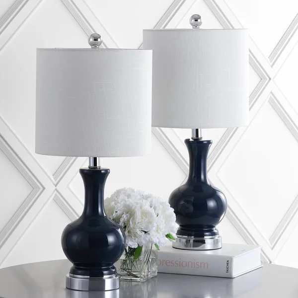Jonathan Y Cox 22 in. Metal/Glass LED Table Lamp - Navy (Set of 2)