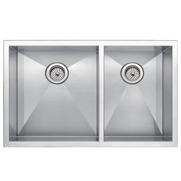 Water Creation SSSG-U-3320A Stainless Steel Satin 33x22 x 20x22 Zero Radius 60/40 Double Bowl Undermount Kitchen Sink Package