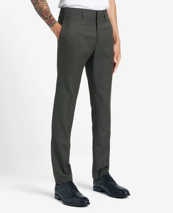 Kenneth Cole Reaction Men's Extra Slim-Fit Stretch Micro Check Houndstooth Dress Pants - Chocolate