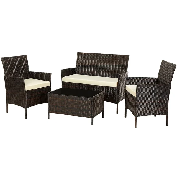 SONGMICS Patio Furniture Set - PE Wicker Outdoor Furniture, for Porch Deck Backyard Outside Use, Brown and Beige UGGF002BR1