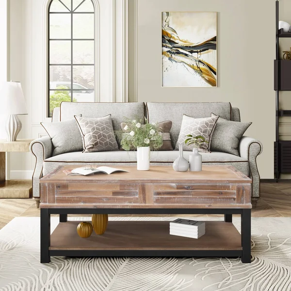 Inner Storage Space and Shelf Lift Top Coffee Table - Wood - Brown