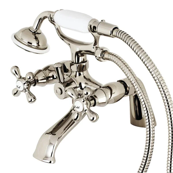 Kingston Brass KS267PB Deck Mount Clawfoot Tub Filler with Hand Shower, Polished Brass