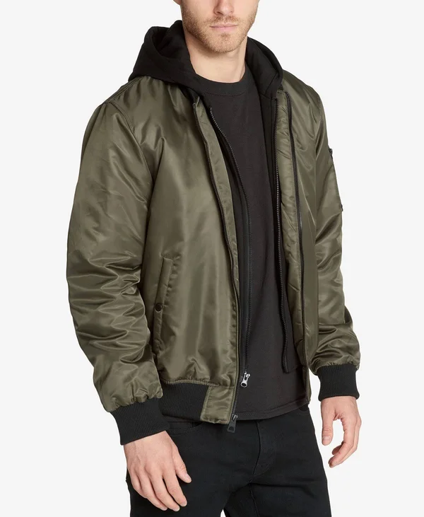 Guess Bomber Jacket with Removable Hooded Inset XL Olive