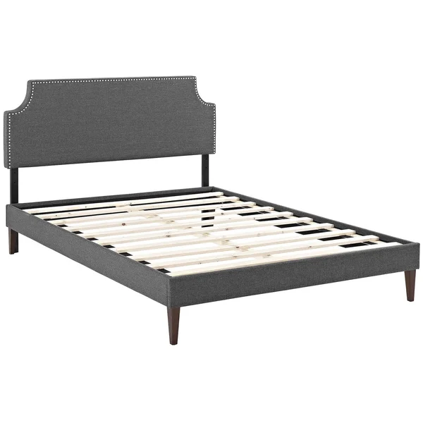 Modway Corene King Fabric Platform Bed with Squared Tapered Legs Gray