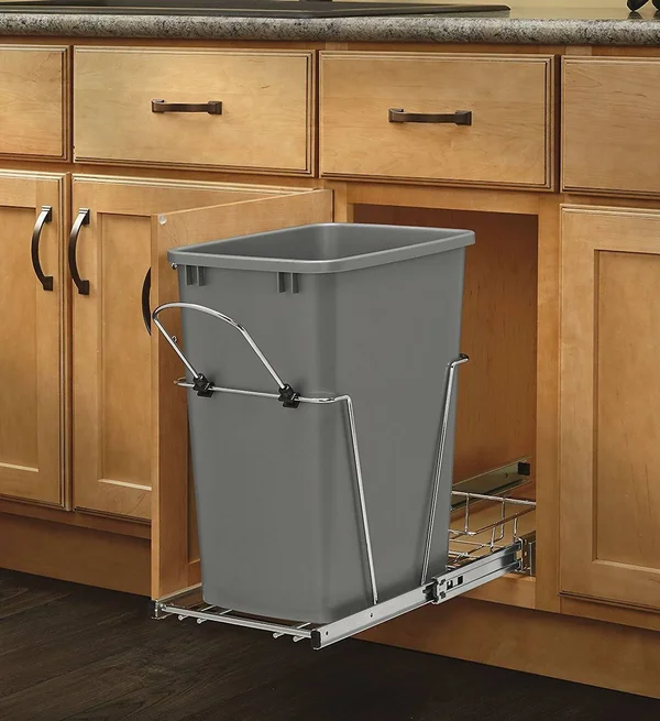 Rev-A-Shelf - RV-12KD-17C S - Single 35 qt. Pull-Out Silver and Chrome Waste Con