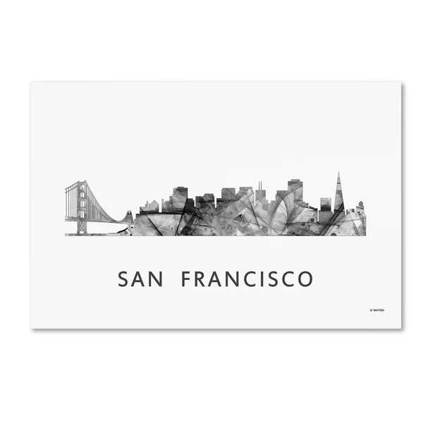 Trademark Fine Art San Francisco CA Skyline WB-BW by Marlene Watson Graphic Art on Wrapped Canvas - Size: 30x22 H x 47x22 W x 2x