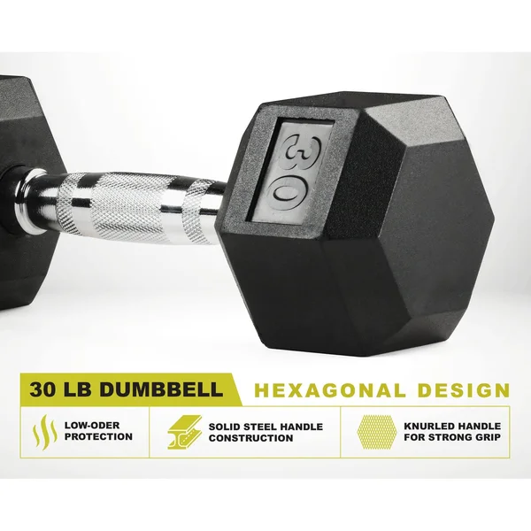 PRCTZ Rubber Encased Hex Dumbbell - 30 lbs Pair