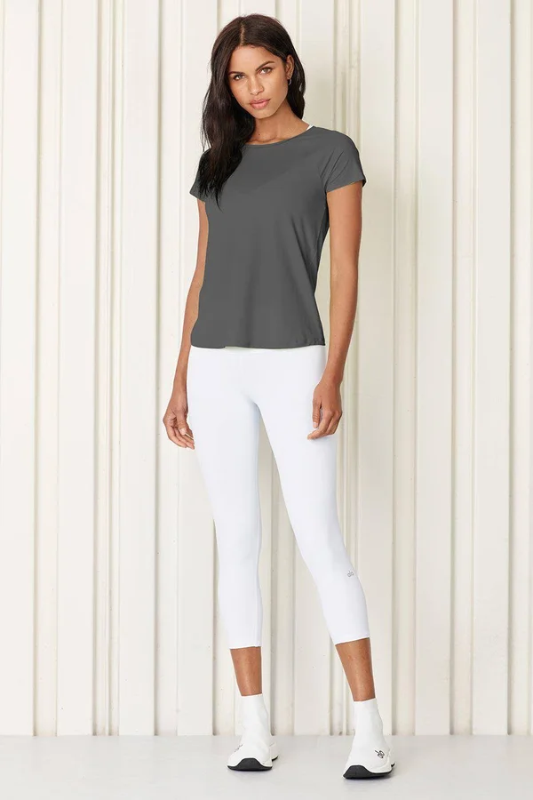 Alo High Waist Airbrush Capris (White) Women's Capri