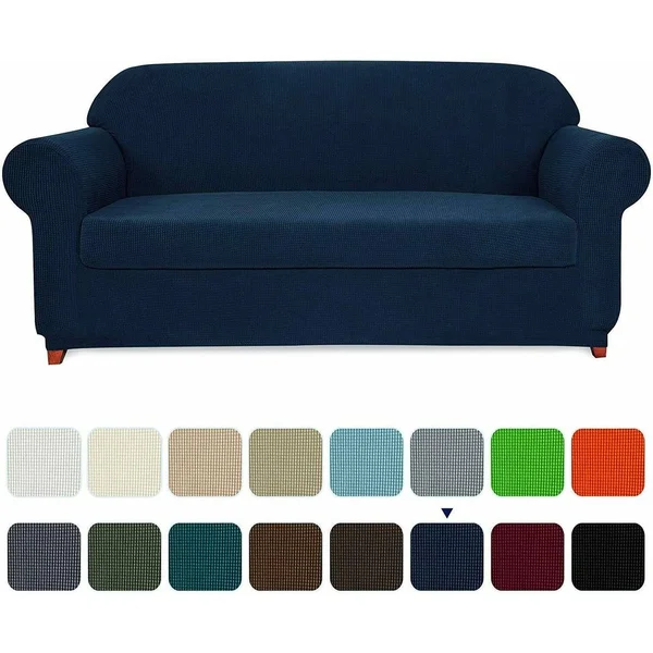 Subrtex Stretch 2-Piece Textured Grid XL Sofa Slipcover, Navy