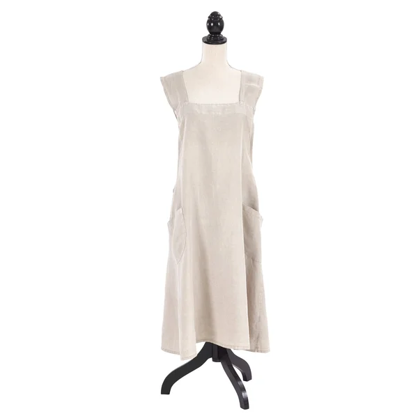 Saro Lifestyle 1059.T01 Front Two Pocket Crossback Linen Apron - Taupe