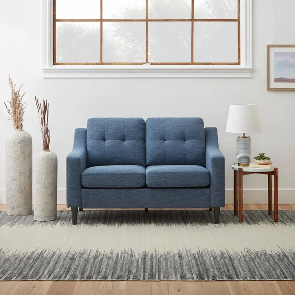 Brookside Ellen 54x22 Upholstered Scooped Arm Loveseat - Navy