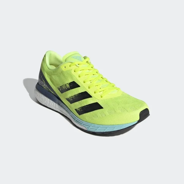 Adidas Adizero Boston 9 Shoes - Men's - Solar Yellow, Core Black, Blue - 8.5