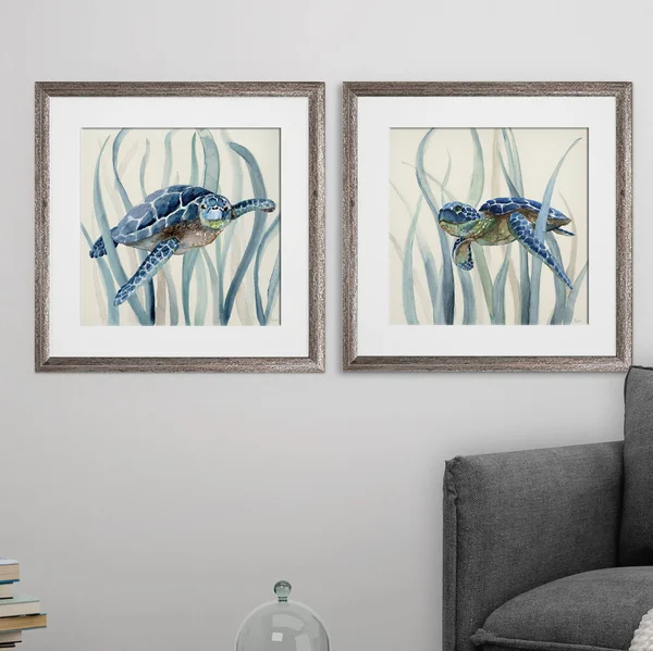 Turtle - 2 Piece Picture Frame Graphic Art Print Bay Isle Home Frame Color: Brown Framed