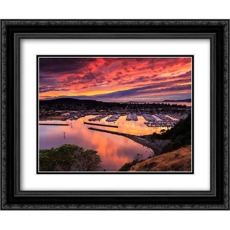 Red Sunset Over Harbor 2X Matted 24x20 Black Ornate Framed Art Print by Severn, Shawn/Corinne