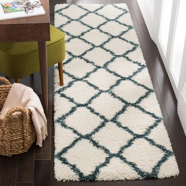 Safavieh Hudson Shag Ariola Trellis 2-Inch Thick Rug - 2&3x22 x 6& Runner - Ivory/Slate Blue