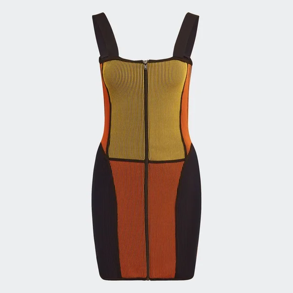 Adidas Womens Knit Corset Dress - Gold/Orange/Navy Size S