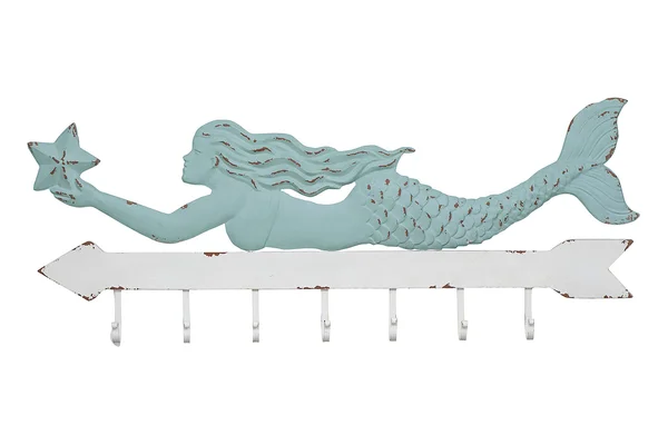 Creative Co-op Aqua & White Metal Mermaid Wall Decor with 7 Hooks