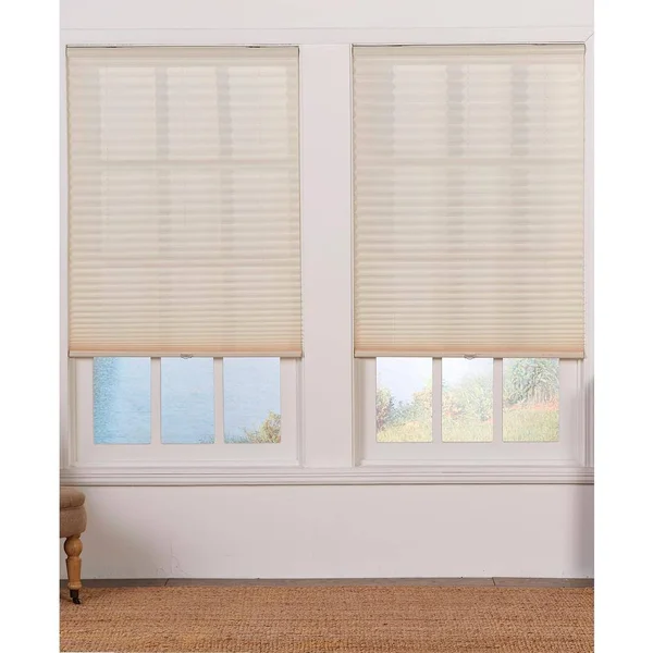 Perfect Lift Window Treatment Cut-to-Width Ecru Cordless Light Filtering Pleated Shade - 52 in. W x 48 in. L, White
