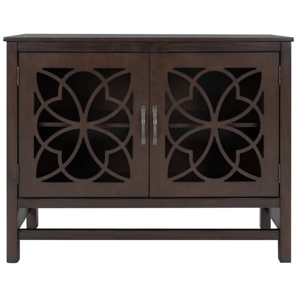 Wood Accent Buffet Sideboard Storage Cabinet with Doors & Shelf - Brown - Navy Blue