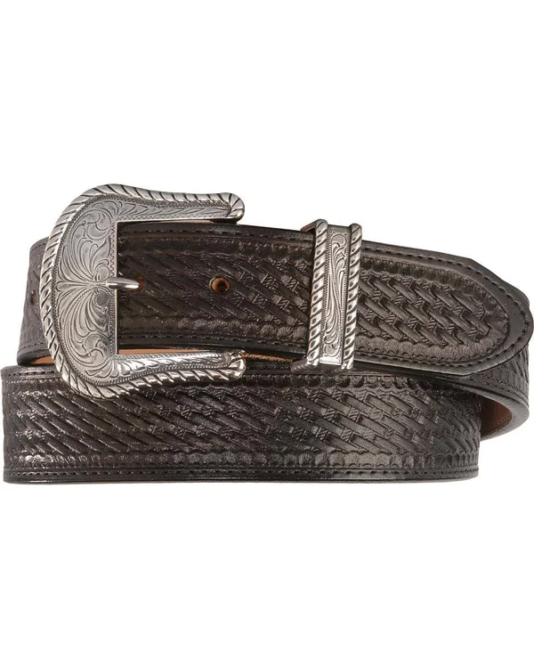 Justin Men's Bronco Basketweave Leather Belt Black 32