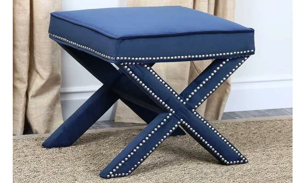 Abbyson Blue Marcus Nailhead Ottoman Bench