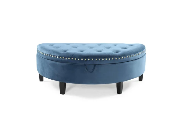Chic Home Jacqueline Teal Velvet Nailhead Half Moon Storage Ottoman
