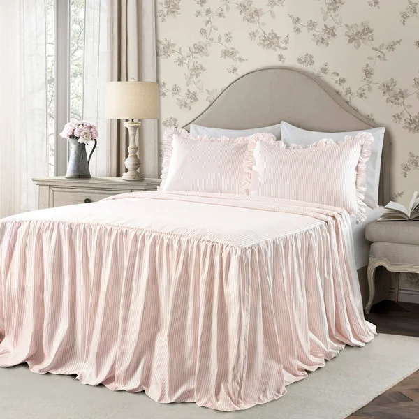 The Gray Barn Lazy Acres Ticking Stripe Bedspread Set - Blush - Twin