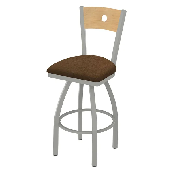 Holland Bar Stool 830 Voltaire 25x22 Counter Stool with Pewter Finish, Rein Thatch SEAT, Dark Cherry Oak BACK, and 360 Swivel 83
