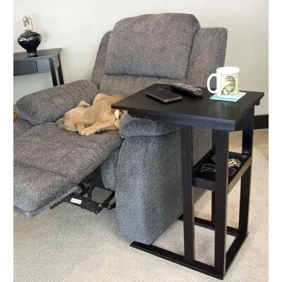 Camyia Solid Acacia C-Table with Storage Tray Table Latitude Run Color: Black
