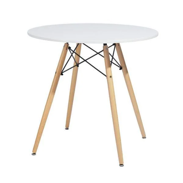 Furniturer Chad White Top Beech Legs Round Dining Table, White Beech