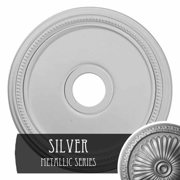 18x22OD x 3 5/8x22ID x 1 1/8x22P Diane Ceiling Medallion (Fits Canopies Up to 5 3/8x22), Hand-Painted Silver