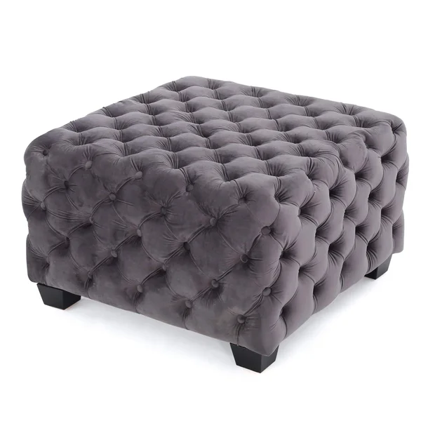 Melvek Grey New Velvet Ottoman