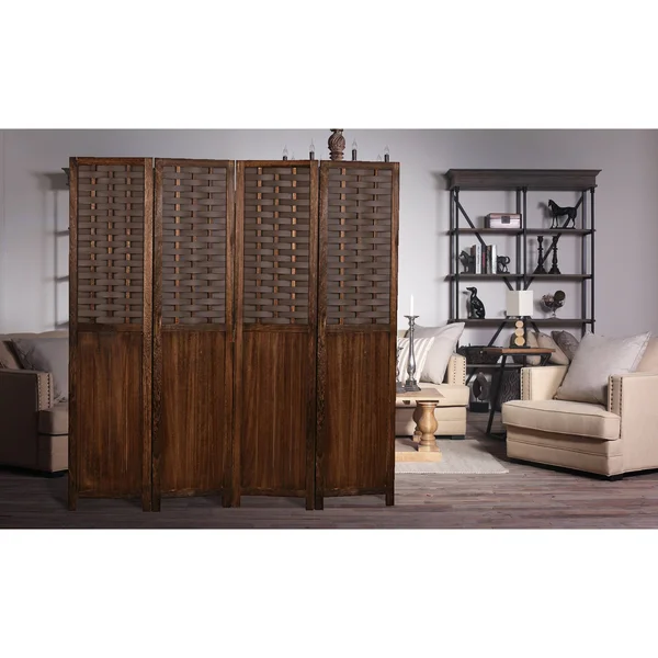 COZAYH 4-Panel 67x22 Half Shading Paulownia Solid Wood Frame Room Divider Privacy Screen - Light Brown