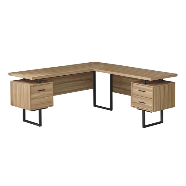 Monarch Computer Desk - 70x22L, Reclaimed Wood, Black Metal, L/R