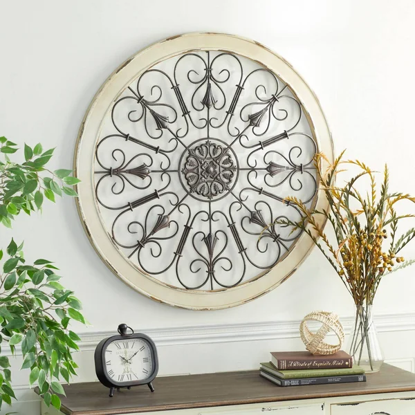 36 in. Scrollwork Medallion Framed Wooden Wall Art