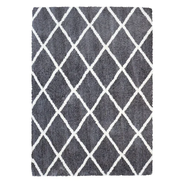 Gertmenian Micro Shaggy Luxury Grande Diamond Lattice Shag Rug - Grey, 7.5X9.5 ft