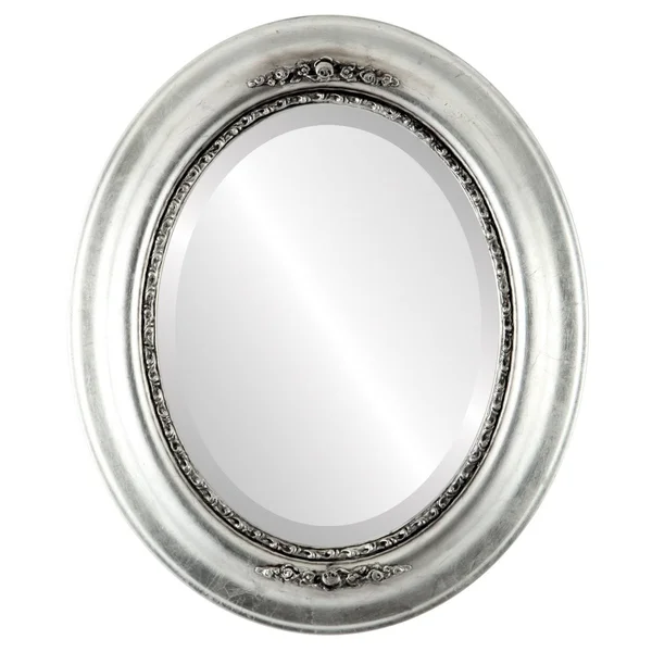 Boston Framed Oval Mirror in Silver Leaf with Black Antique - 35x22x45x22