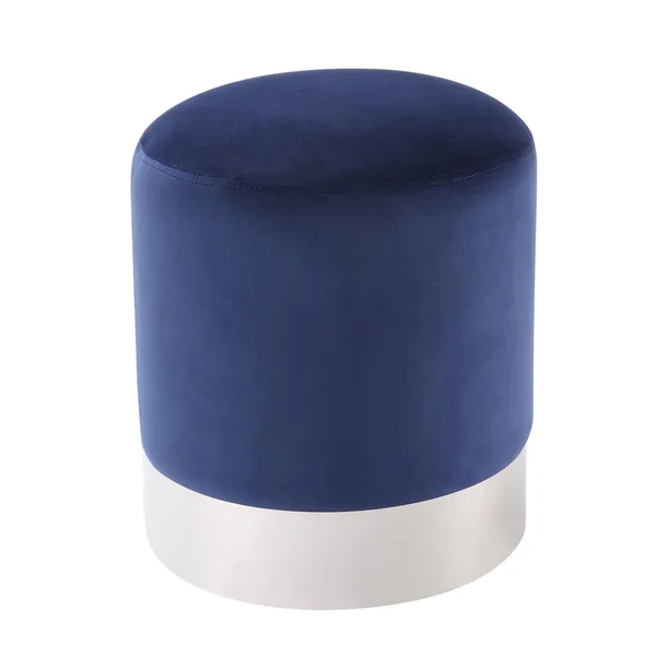 Inspired Home Elsa Velvet Round Ottoman with Metal Base - Navy/Chrome