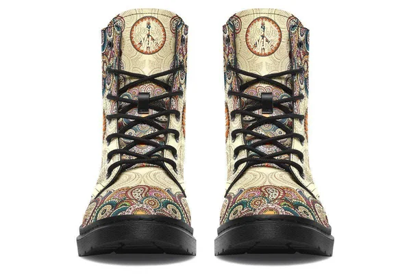 Tan Peace Mandala Boots, Peace Sign Boots, YesWeVibe Women's Boots, Black Sole, US 9, EU40.5