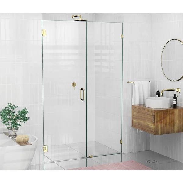 Glass Warehouse GW-WH-52-PB 52x22 W x 78x22 H Hinged Frameless Shower Door Finish: Brass