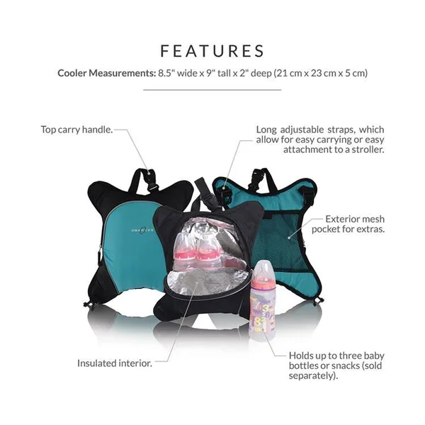 Obersee Bern Backpack Diaper Bag with Detachable Cooler - Black/Grey